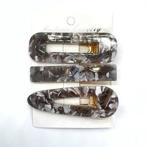 Black Acrylic Resin Hair Barrettes Clips Set of 3